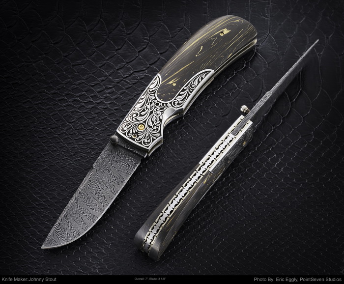 Blue Diamond Damascus Steel Automatic Dual Action OTF Knife